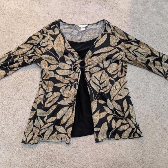 Christopher & Banks Tops - Christopher & Banks Black and Tan Leaf Cardigan